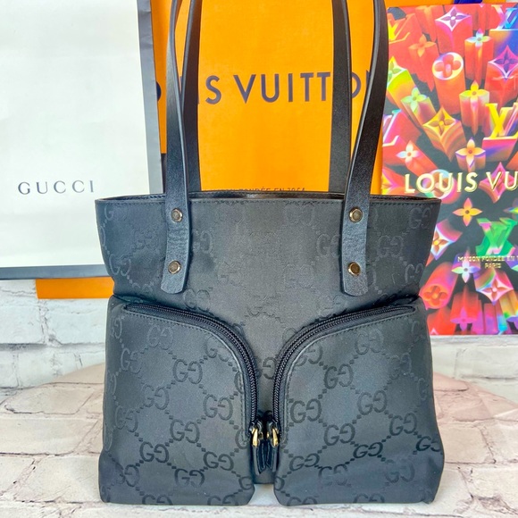 Gucci Handbags - Gucci black canvas guccissima tote shoulder bag NEW Straps VINTAGE Beauty